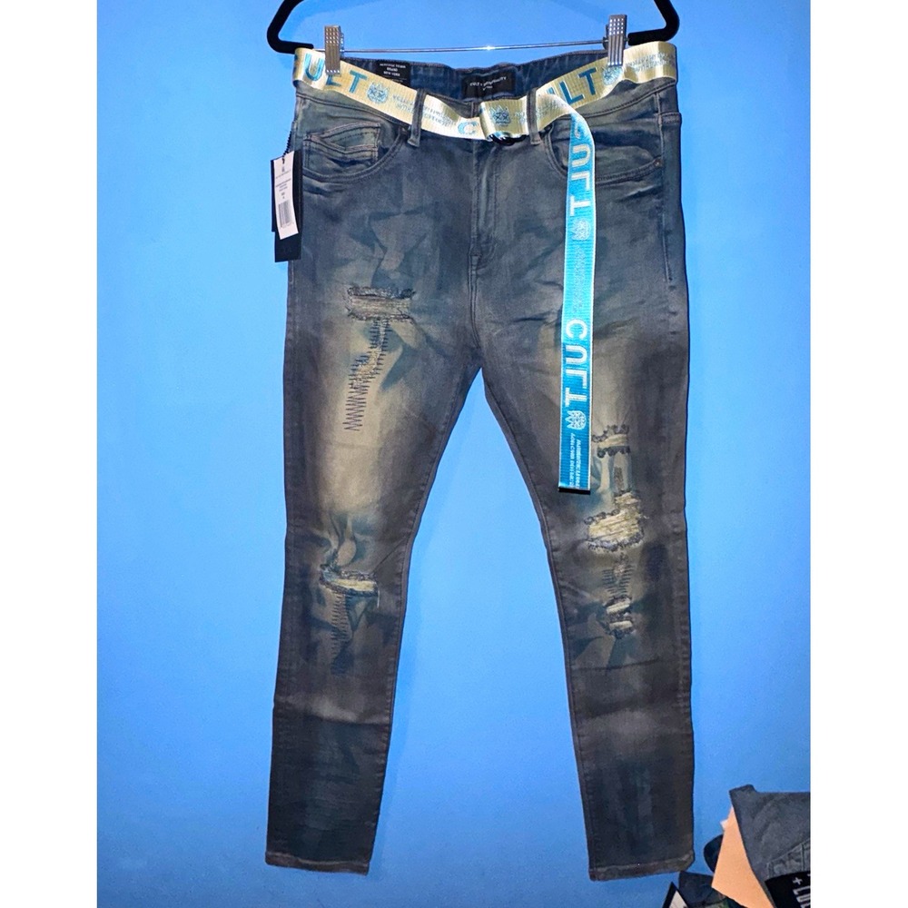 Cult of Individuality Punk Super Skinny Jeans Blue Camo 36x32 622A3-SS04I